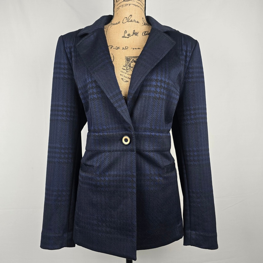 Cabi Regency Women's Blazer Navy Blue Black Plaid Single Button Career Jacket L - Picture 4 of 16